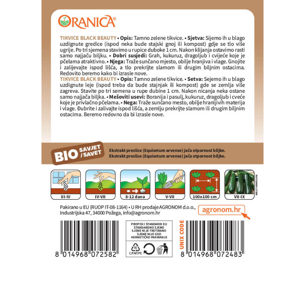 Tikvice BIO Black Beauty — opis i upute