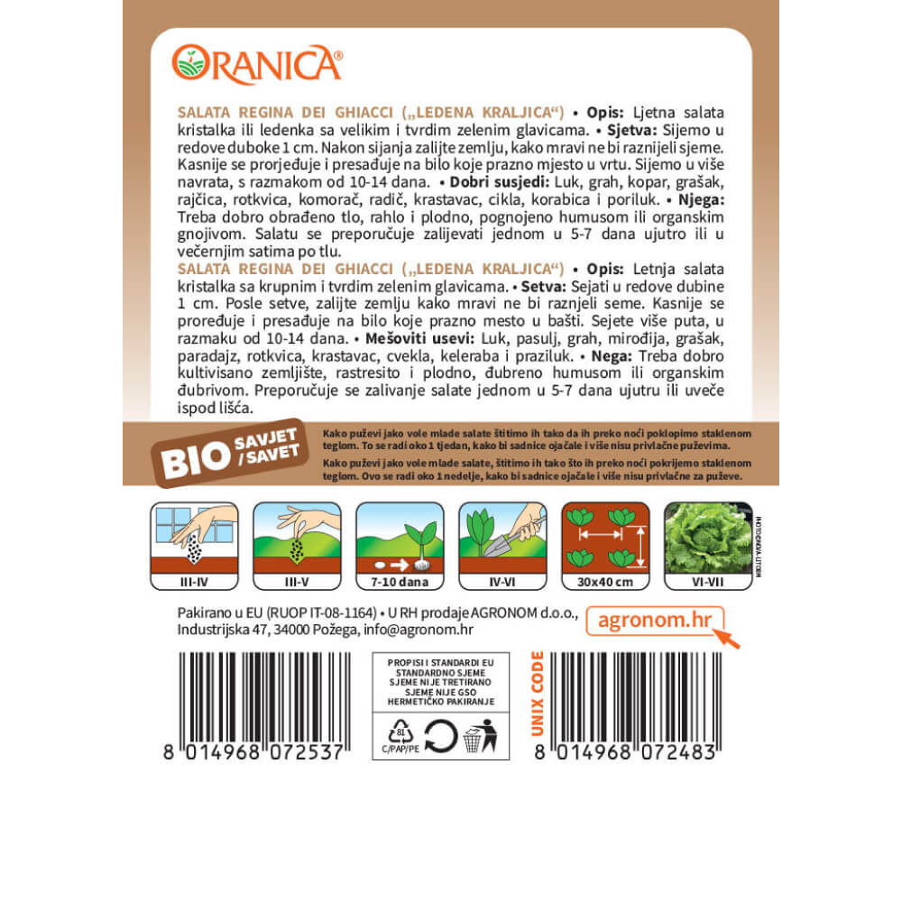 Salata BIO Regina dei Ghiacci — opis i upute