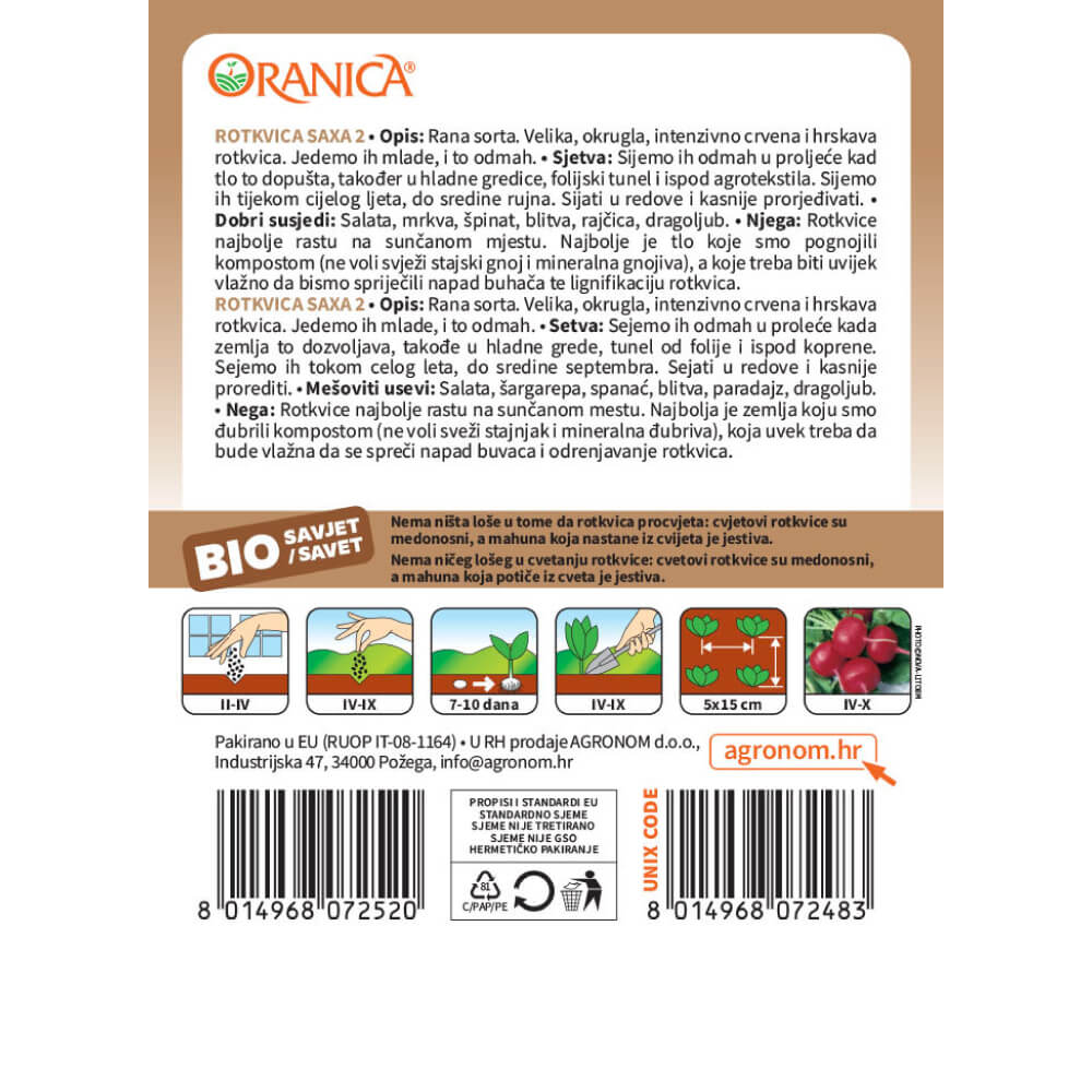 Rotkvica BIO Saxa 2 — opis i upute